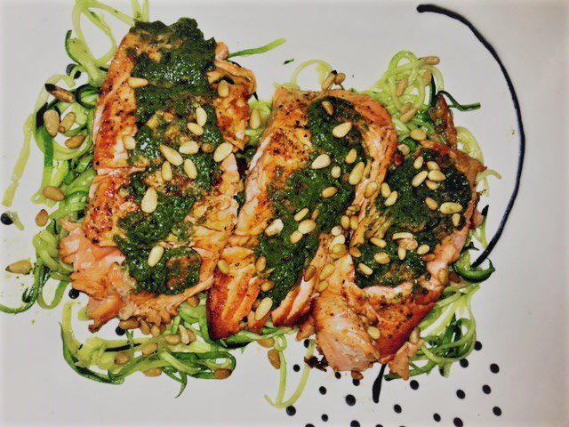 SEARED SALMON WITH PESTO